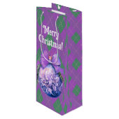 Trendy Green Lila Karierte Weihnachtsschmuck Geschenktüte Für Weinflaschen (Vorderseite Schrägansicht)