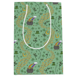 Trendy Green Luck & Joy St Patricks Day Whimsical Mittlere Geschenktüte