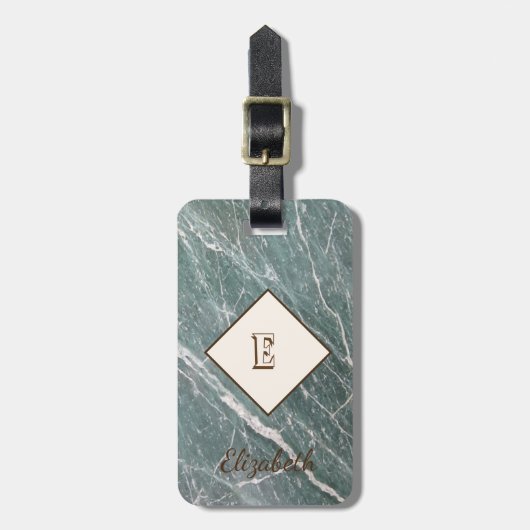 Trendy Green Marble, monogram-Personalisiert Gepäckanhänger (Vorderseite vertikal)