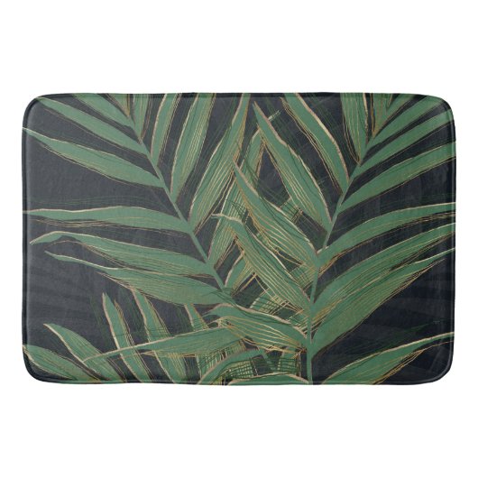 Trendy Green Palm Blätter Gold Strikes Gray Design Badematte (Vorderseite)