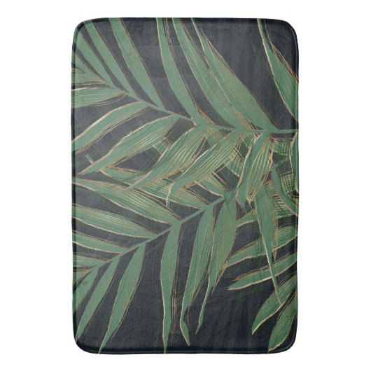 Trendy Green Palm Blätter Gold Strikes Gray Design Badematte (Vorderseite Vertikal)