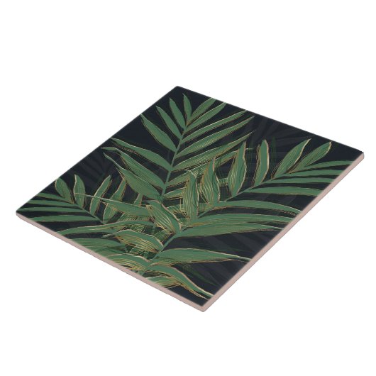 Trendy Green Palm Blätter Gold Strikes Gray Design Fliese (Seite)