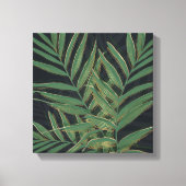 Trendy Green Palm Blätter Gold Strikes Gray Design Leinwanddruck (Vorderseite)