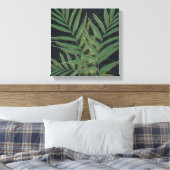 Trendy Green Palm Blätter Gold Strikes Gray Design Leinwanddruck (Insitu (Schlafzimmer))