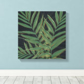 Trendy Green Palm Blätter Gold Strikes Gray Design Leinwanddruck (Insitu (Holzboden))