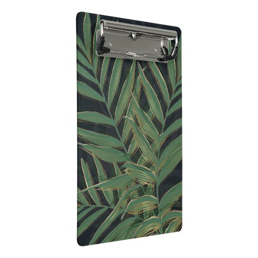 Trendy Green Palm Blätter Gold Strikes Gray Design Mini Klemmbrett (Schrägansicht)