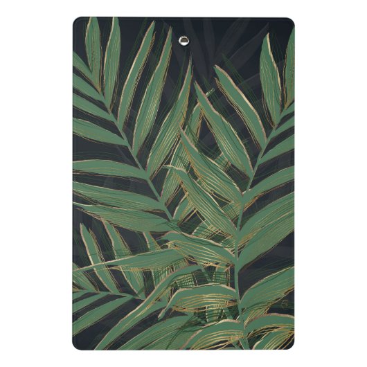 Trendy Green Palm Blätter Gold Strikes Gray Design Mini Klemmbrett (Rückseite)