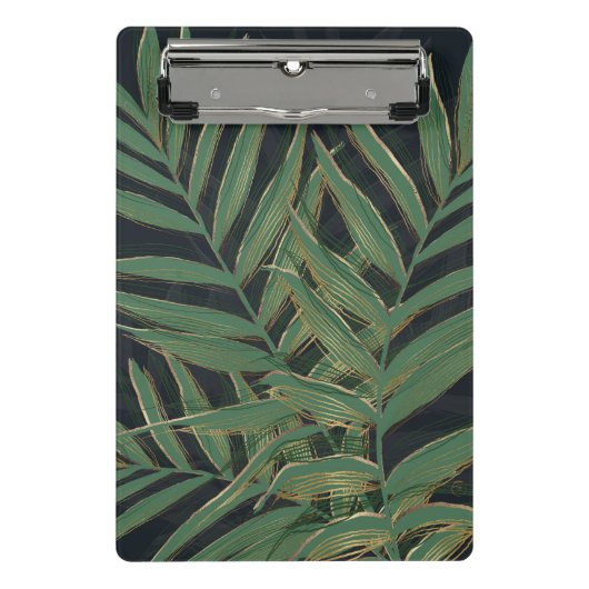 Trendy Green Palm Blätter Gold Strikes Gray Design Mini Klemmbrett (Vorderseite)