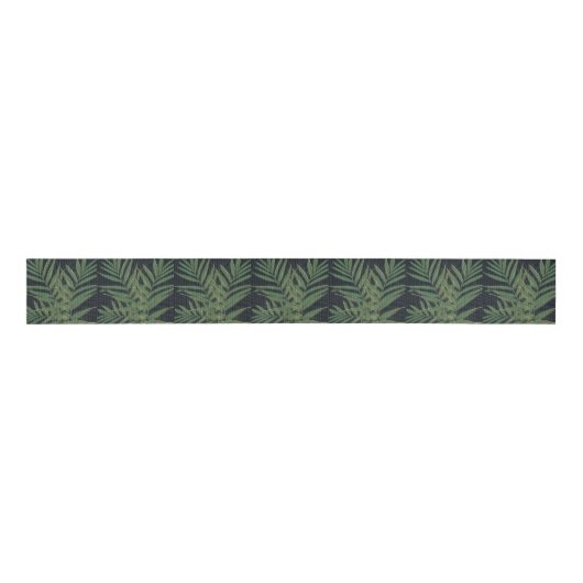 Trendy Green Palm Blätter Gold Strikes Gray Design Ripsband (Vorderseite)