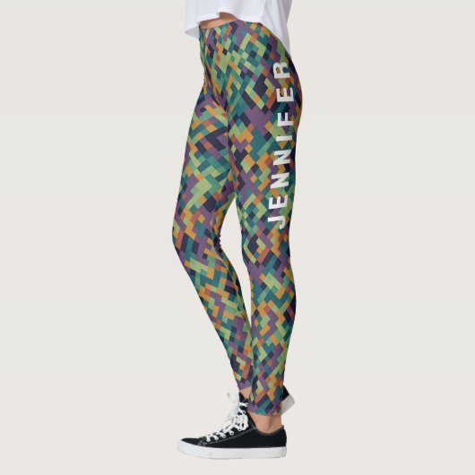 Trendy Green Pixel Art Name und Abstraktes Muster Leggings (Links)