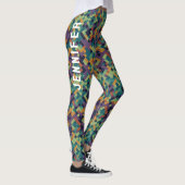 Trendy Green Pixel Art Name und Abstraktes Muster Leggings (Rechts)
