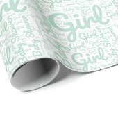 Trendy Green Script Typografie Girl Baby Shower Geschenkpapier (Rolleneckpunkt)