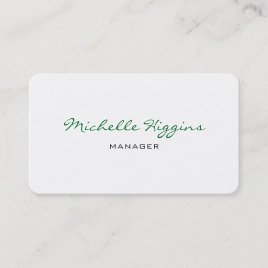 Trendy Green Script White Manager Schlicht Elegant Visitenkarte (Vorderseite)