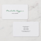 Trendy Green Script White Manager Schlicht Elegant Visitenkarte (Vorne/Hinten)
