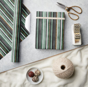 Trendy Green Strip & Gold Glitzer Weihnachts-Weihn Geschenkpapier