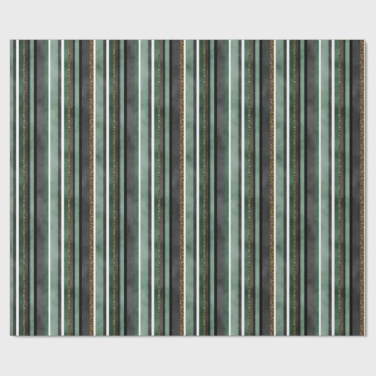 Trendy Green Strip & Gold Glitzer Weihnachts-Weihn Geschenkpapier (Flach)