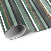 Trendy Green Strip & Gold Glitzer Weihnachts-Weihn Geschenkpapier (Rolleneckpunkt)