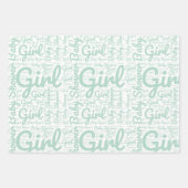 Trendy Green Typografy Girl Script Baby Shower Geschenkpapier Set (Vorderseite)