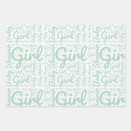Trendy Green Typografy Girl Script Baby Shower Geschenkpapier Set (Vorderseite)