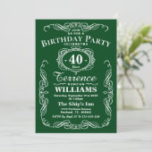 Trendy Green & White Typografy Birthday Party Einladung (Stehend Vorderseite)