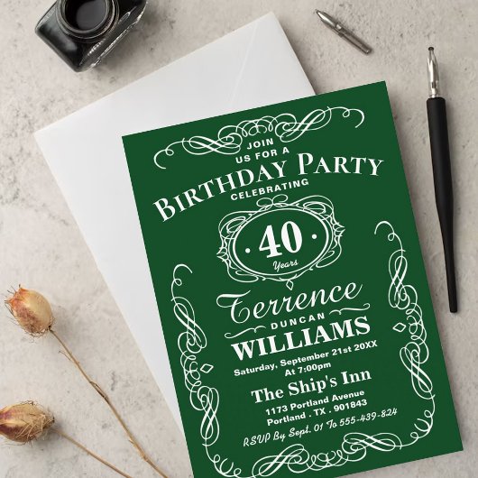 Trendy Green & White Typografy Birthday Party Einladung