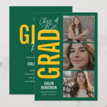 Trendy Green Yellow 3 Photo Graduation Party