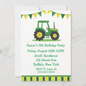 Trendy Green Yellow Tractor Boy Birthday Party Einladung (Vorderseite)