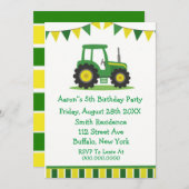 Trendy Green Yellow Tractor Boy Birthday Party Einladung (Vorne/Hinten)