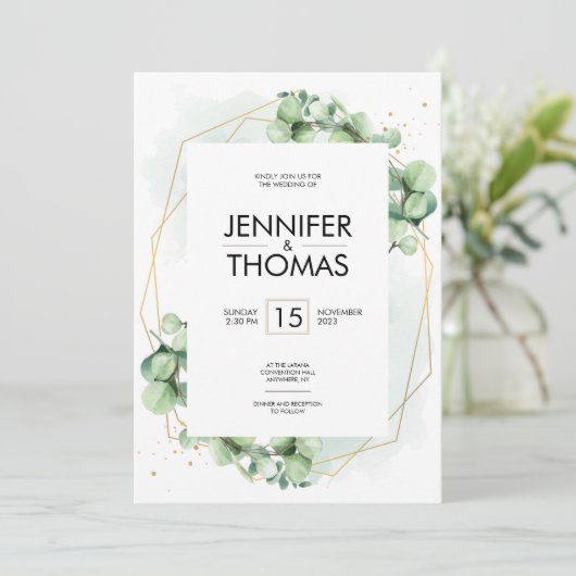 Trendy greenery eucalyptus wedding Verlobung Einladung (Stehend Vorderseite)