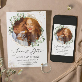 Trendy Greenery Eukalyptus Geometric Frame Foto Save The Date