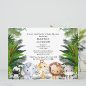Trendy Greenery Jungle Safari Animals Baby Shower  Einladung (Stehend Vorderseite)