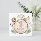 Trendy Greenery Jungle Safari Animals Baby Shower Einladung (Stehend Vorderseite)