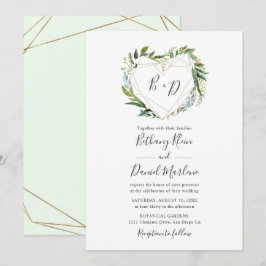 Trendy Greenery mit geometrischer Herzenshochzeit Einladung