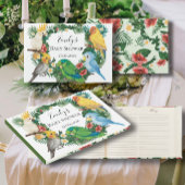 Trendy Greenery Tropical Parrots Babydusche Gästebuch