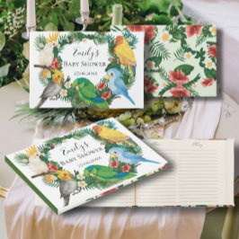 Trendy Greenery Tropical Parrots Babydusche Gästebuch