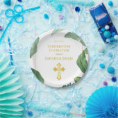 Trendy Greenery und Gold Cross Bestätigung Pappteller (Party)
