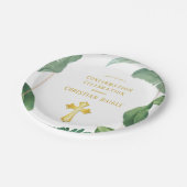 Trendy Greenery und Gold Cross Bestätigung Pappteller (Schrägansicht)