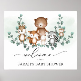 Trendy Greenery Woodland Baby Animals Willkommen Poster