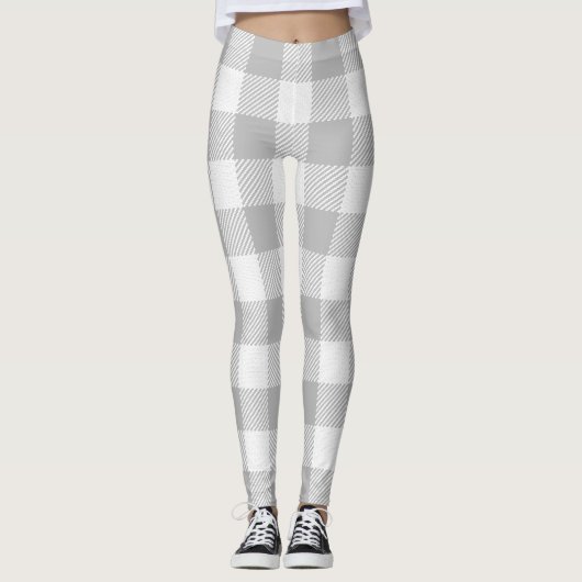 Trendy Grey and White Buffalo Karo/Karierte Leggin Leggings (Vorderseite)