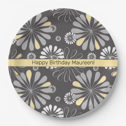 Trendy Grey and Yellow Floral Paper Teller (Vorderseite)