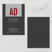 Trendy Grey Strip Red Monogram Business Card Visitenkarte (Vorne/Hinten)