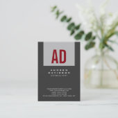 Trendy Grey Strip Red Monogram Business Card Visitenkarte (Stehend Vorderseite)