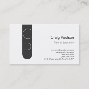 Trendy Grey Strip White Monogram Business Card Visitenkarte