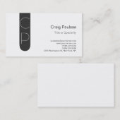 Trendy Grey Strip White Monogram Business Card Visitenkarte (Vorne/Hinten)