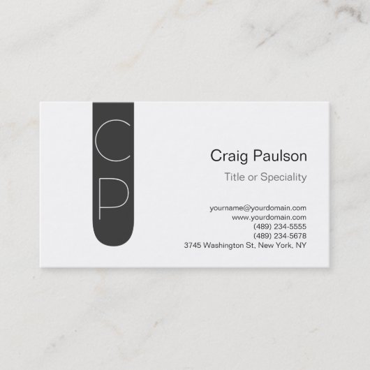 Trendy Grey Strip White Monogram Business Card Visitenkarte (Vorderseite)
