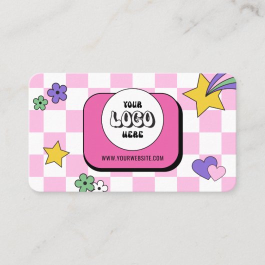 Trendy Groovy Logo Retro Pink Lashes Nails Salon Visitenkarte (Vorderseite)