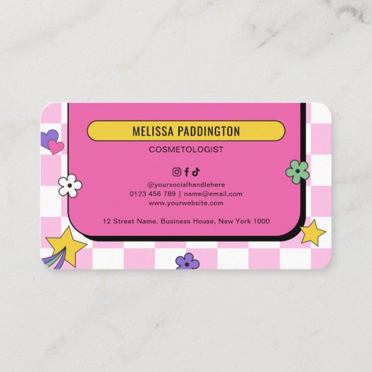 Trendy Groovy Logo Retro Pink Lashes Nails Salon Visitenkarte (Rückseite)