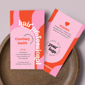 Trendy Groovy Pink & Red Hair Salon Frisör Visitenkarte