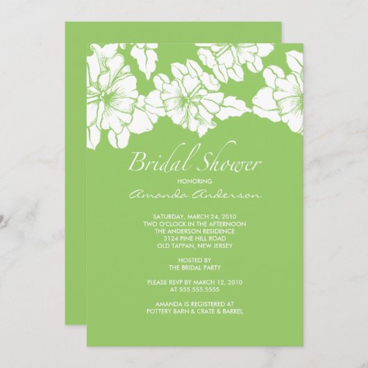 Trendy grünes u. weißes BlumenBrautparty laden ein Einladung (Vorne/Hinten)