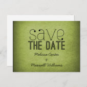 Trendy Grunge Save the Date Postcard, Green Ankündigungspostkarte (Vorne/Hinten)